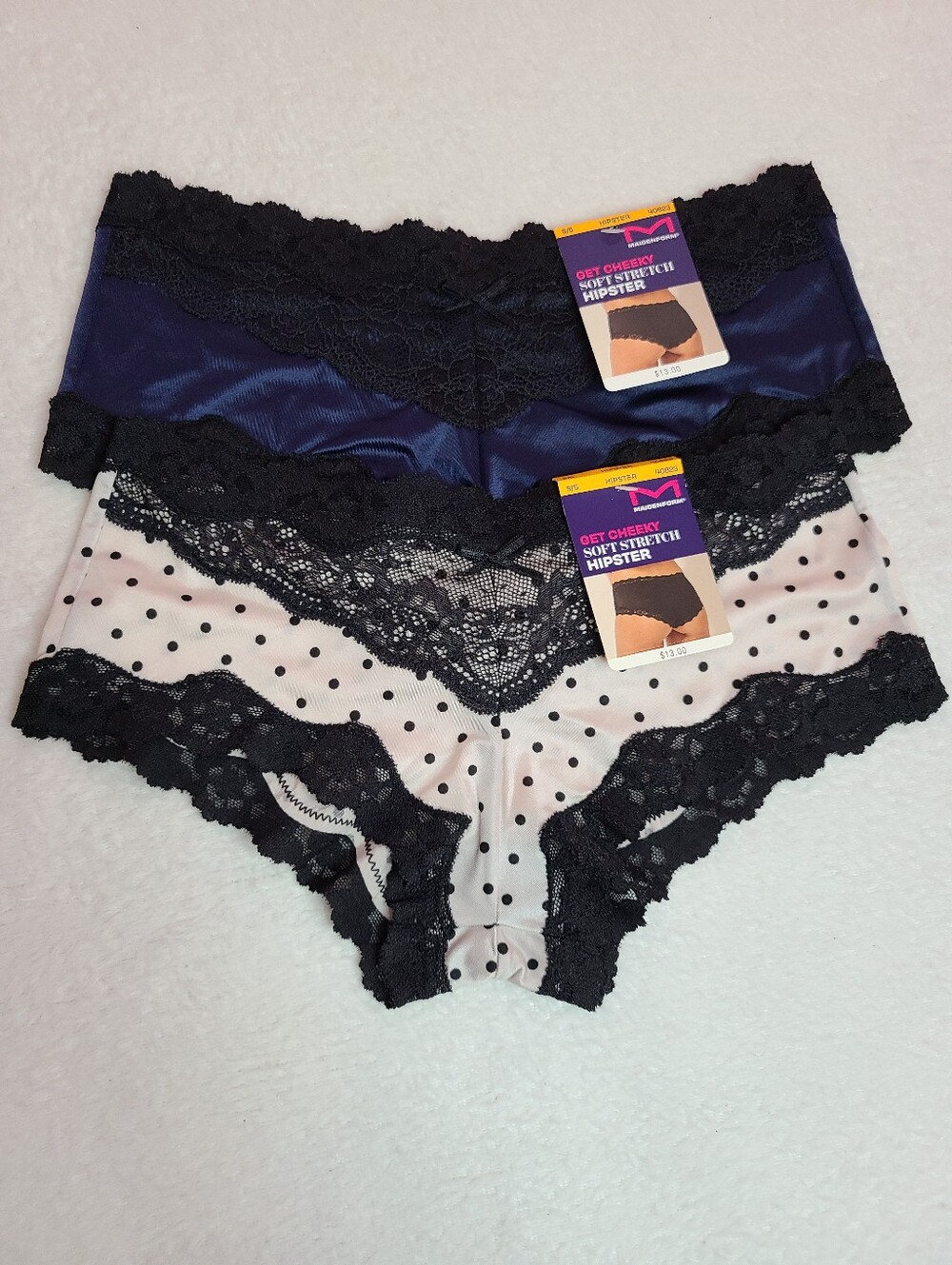 2pk Maidenform Silky Stretch Satin Lace Cheeky Hipster Panties Size Sm